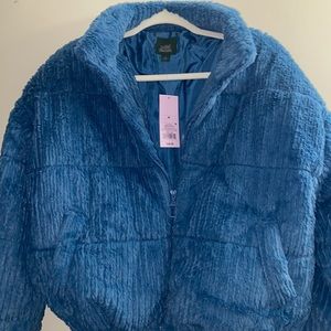 Wild Fable Turquoise/Blue Faux Fur Zip Up Jacket